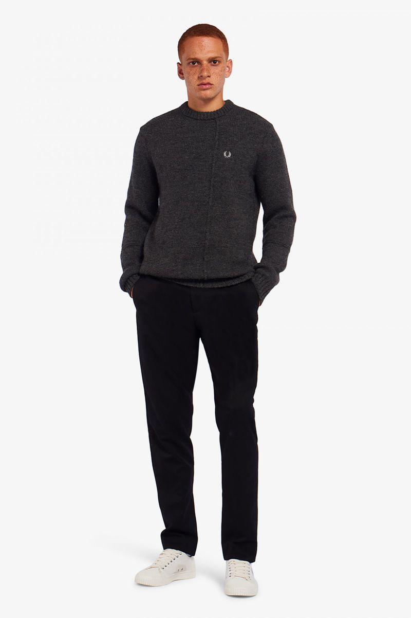 Black Fred Perry Panelled British Wool Jumper Men's Knitwear | PH 1317NWYB